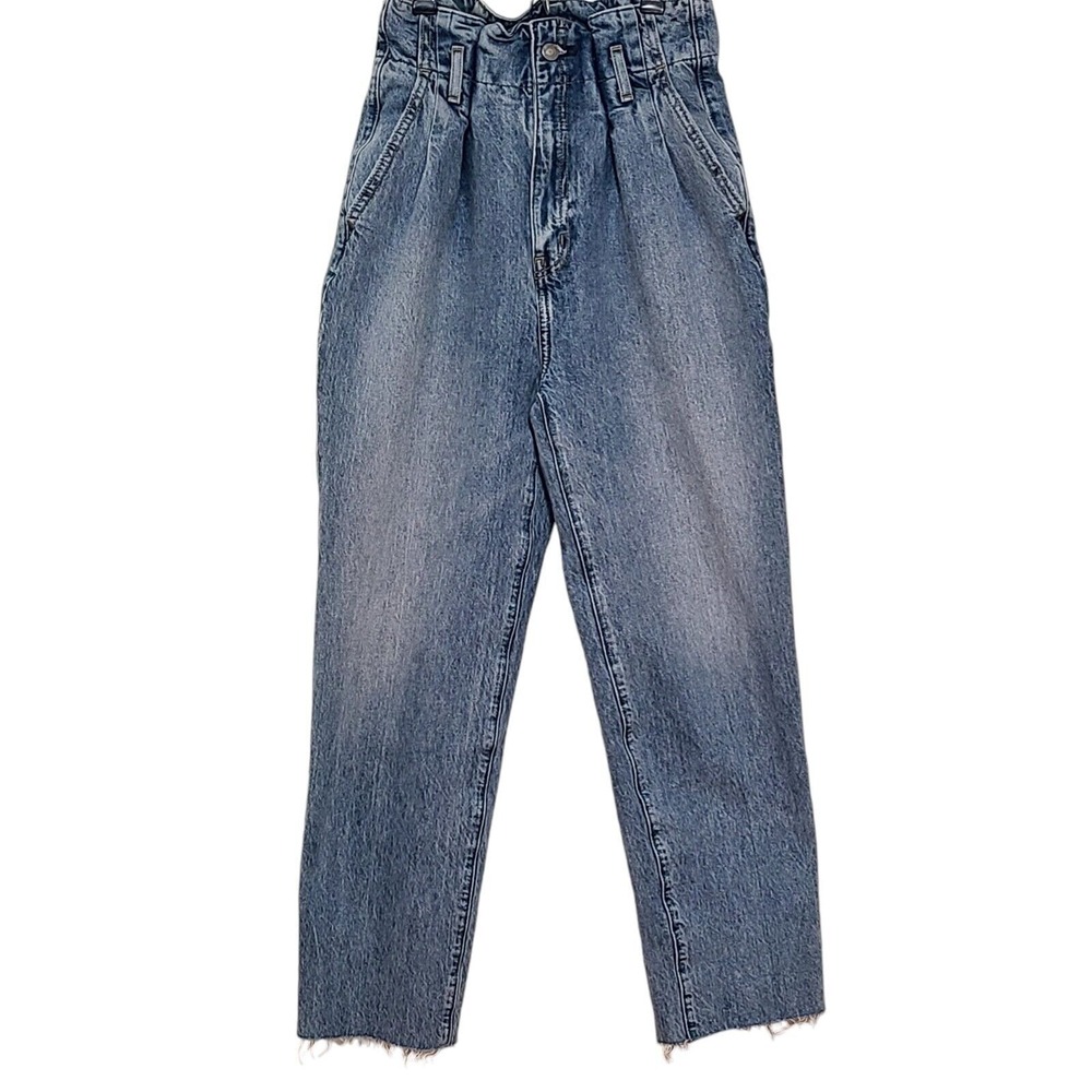 Abercrombie & Fitch Mom Jeans Womens 25 Blue High Rise Pleated Raw Hem Retro